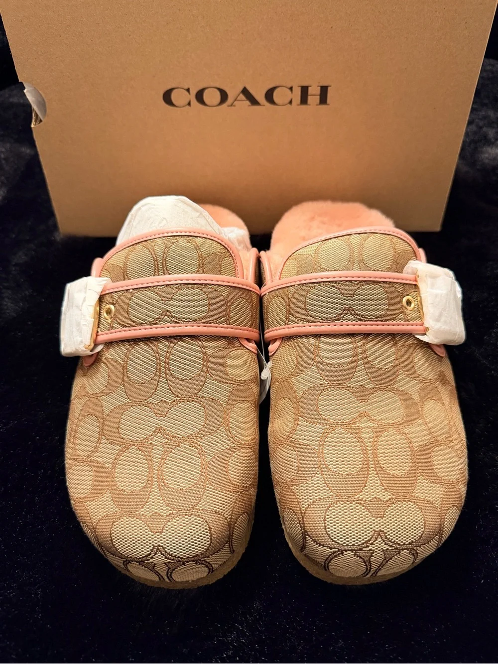 Coach Ashton Clog Signature Jacquard Tan/Pink Petal Size 8 New Box CW680